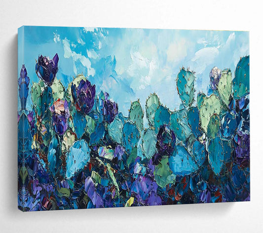 Blue Cactus Flower Art for Southwest - Themed Restaurant Patio Areas DLZ3211