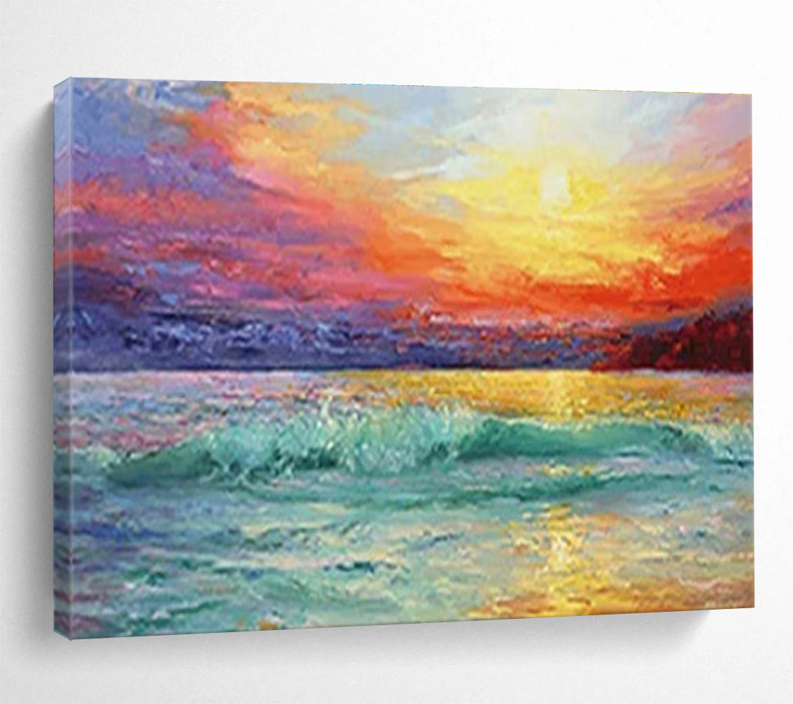 Vivid Sea Sunset Oil Painting for Coastal Home Living Room Focal Points DLZ3276