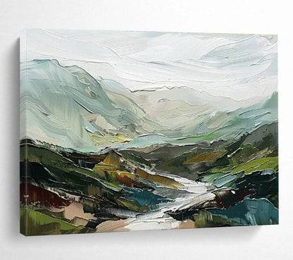 Textured Layered Mountain Landscape Art for Nature Lodge Bedrooms DLZ3109