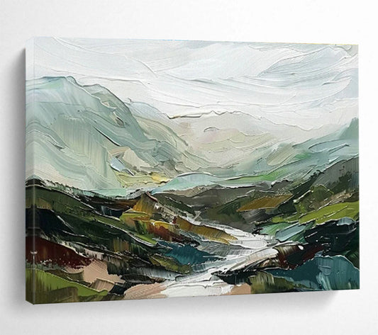 Textured Layered Mountain Landscape Art for Nature Lodge Bedrooms DLZ3109