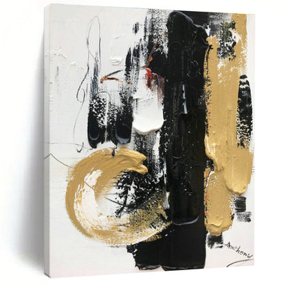 Black, White & Gold Abstract Art for Luxury Hotel Lobby & Sophisticated Home Office DLZ0820
