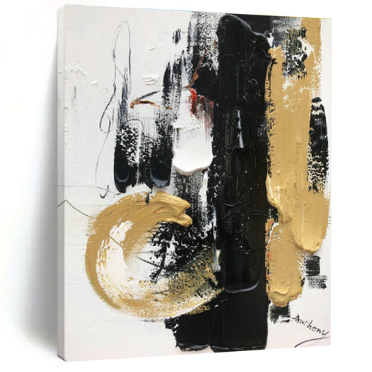 Black, White & Gold Abstract Art for Luxury Hotel Lobby & Sophisticated Home Office DLZ0820