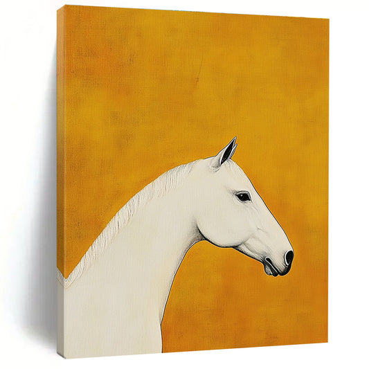 White Horse on Orange Art for Equestrian Home & Modern Art Gallery STSC1090