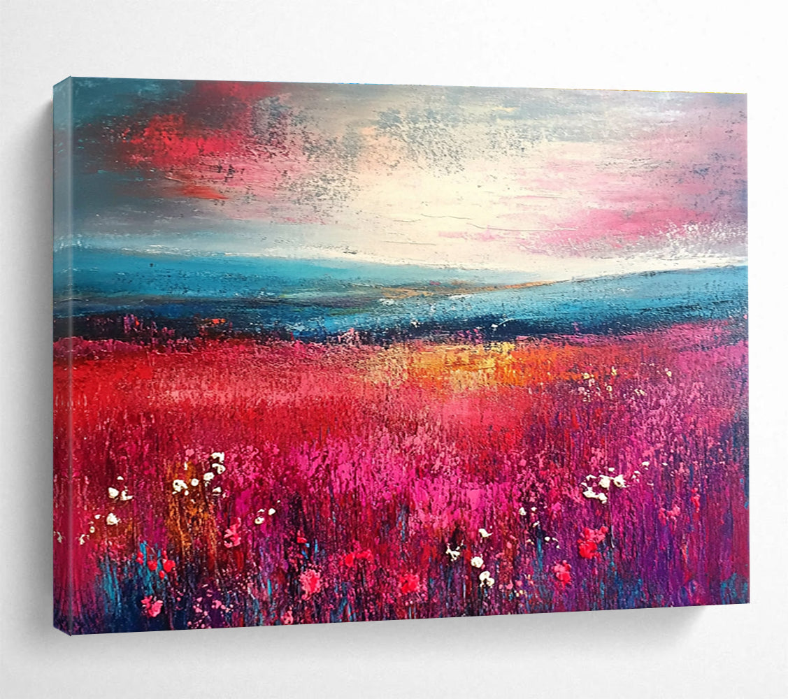 Vibrant Red Field Landscape Art for Nautical - Themed Restaurant & Coastal Home SC314