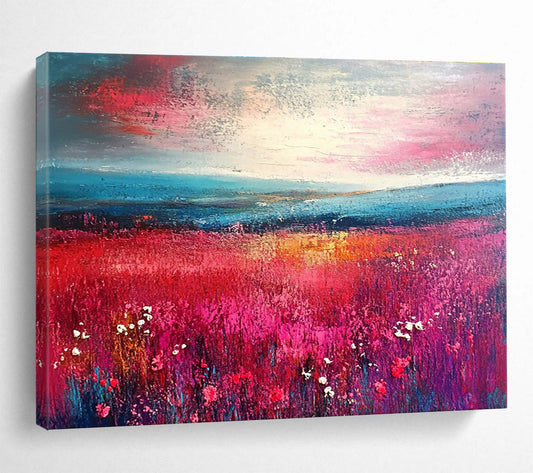Vibrant Red Field Landscape Art for Nautical - Themed Restaurant & Coastal Home SC314