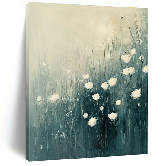 Abstract White Flowers in Field for Serene Spa Retreat & Minimalist Home Living Room STSC184