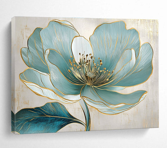 Blue Flower with Gold Accents Art for Luxury Home Bedroom & High - End Spa SC423