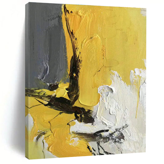 Yellow - Grey - Black - White Abstract Art for Living Room & Bedroom DLZ0471