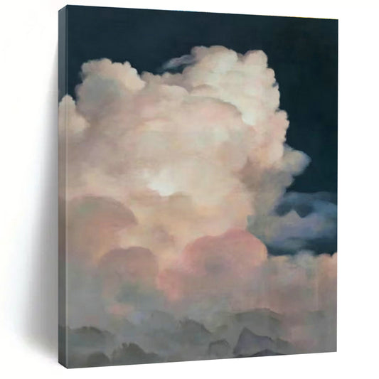 Pink Clouds in Dark Night Abstract Art for Bedroom & Café DLZ0582