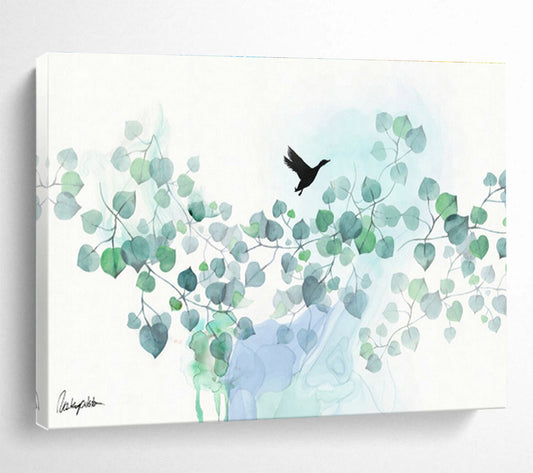 Bird & Leaves Watercolor Art for Tranquil Bedroom DLZ2923