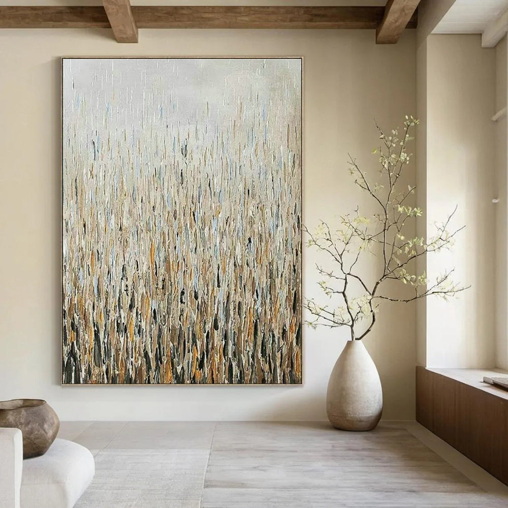 Gold - Blue Rain - like Abstract Art for Living Room & Dining Room DLZ0307