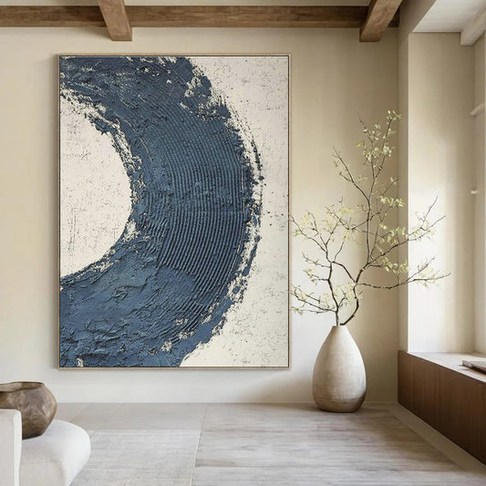Deep Blue Semicircle Abstract Art for Contemporary Living Room & Art Gallery Corridor DLZ0664