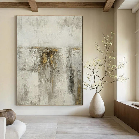Grey - Gold Texture Abstract Art for Living Room & Bedroom DLZ0546