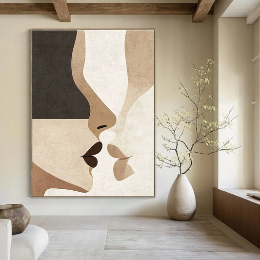 Abstract Faces in Neutral Tones Art for Bohemian - Style Café & Art - Decorated Bedroom STSC1342