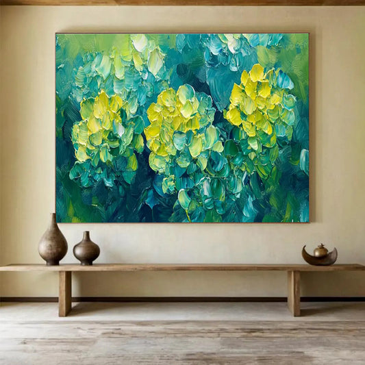 Blue - Green Floral Oil Painting for Tropical - Themed Resort Poolside Cabanas DLZ3183