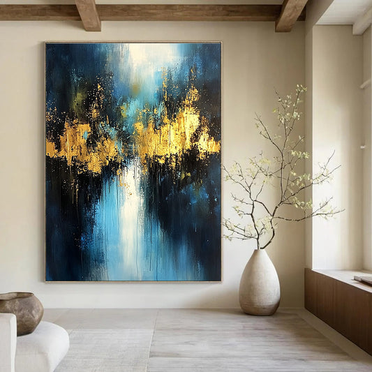 Blue and Gold Abstract Forest Reflection for Bohemian - Style Living Room & Nature - Inspired Restaurant STSC399