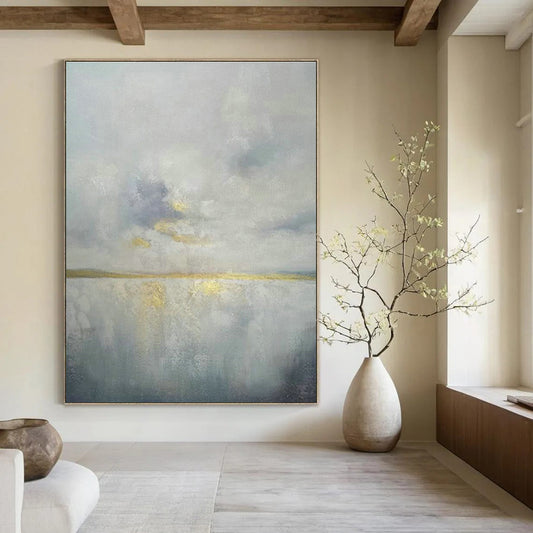 Gray - Gold Seaview Abstract Art for Bedroom & Office DLZ0349