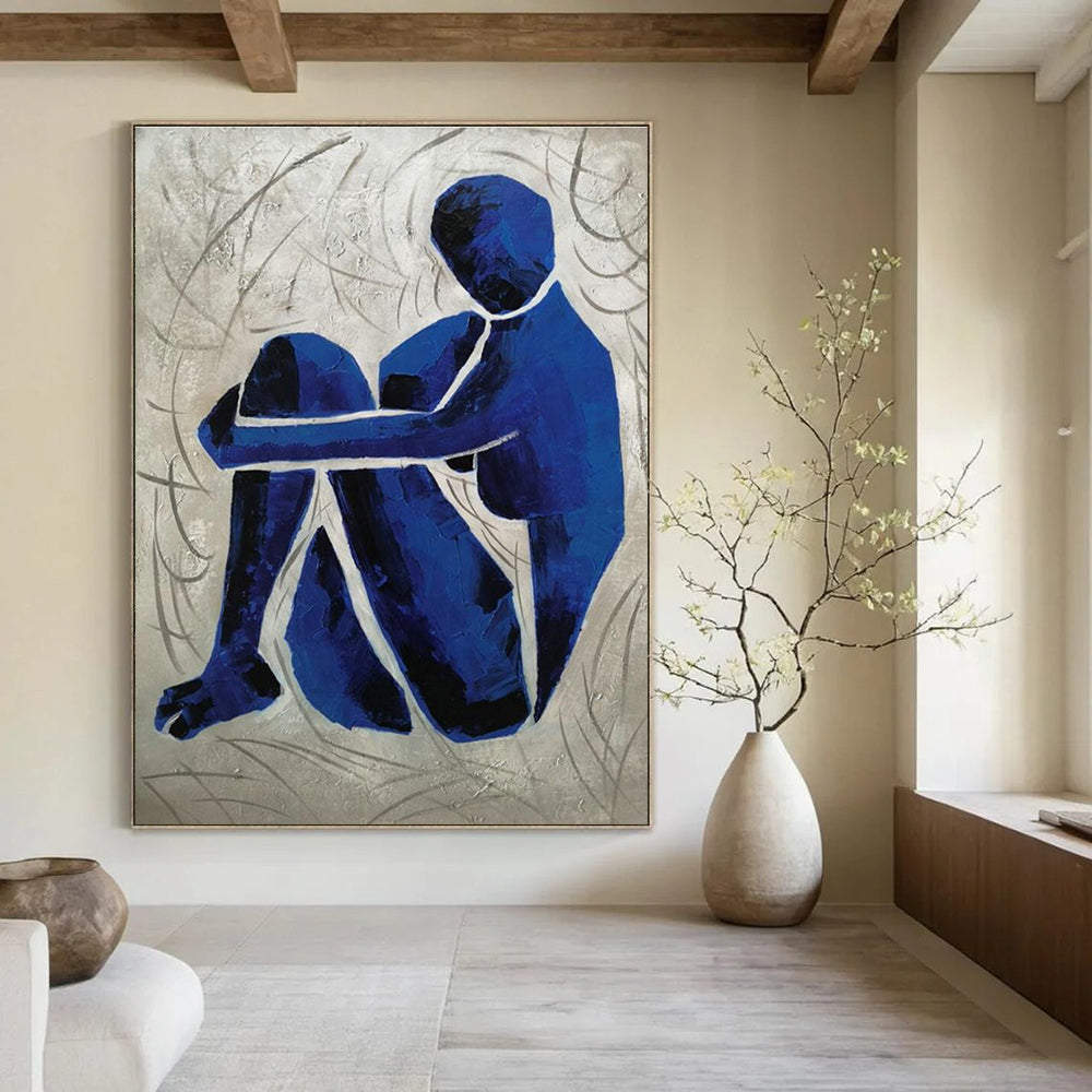 Contemplative Blue Figure Art for Therapy Space & Thoughtful Library DLZ2269