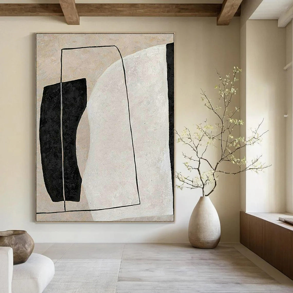 Beige - Black Abstract Art for Industrial - Chic Restaurant & Home Library DLZ2027
