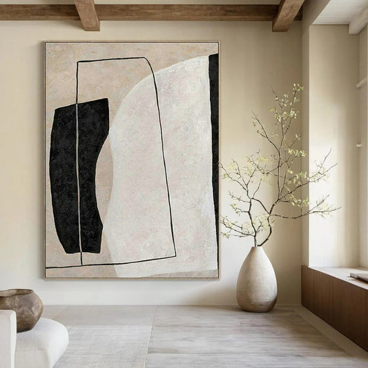 Beige - Black Abstract Art for Industrial - Chic Restaurant & Home Library DLZ2027