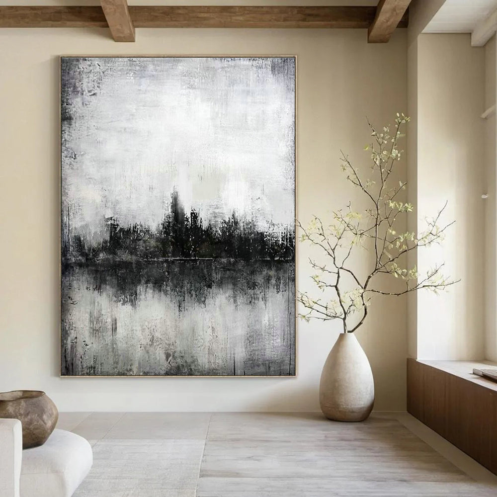 Monochrome City Reflection Art for Industrial Loft & Art - Focused Library DLZ1993