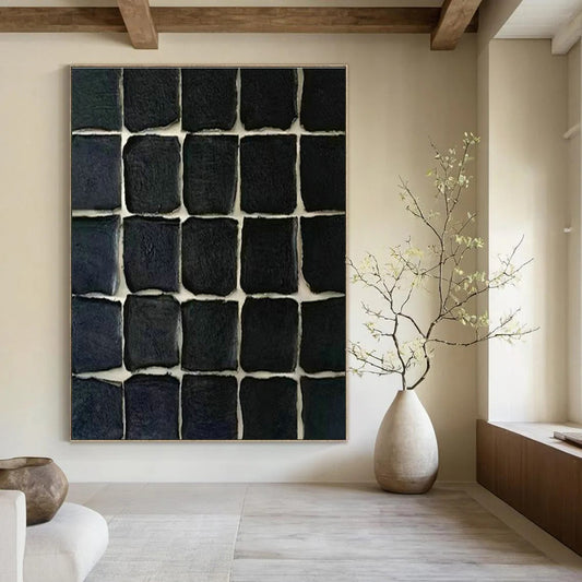Black Square Collage Art for Minimalist Art Studio & Industrial - Chic Apartment DLZ1974