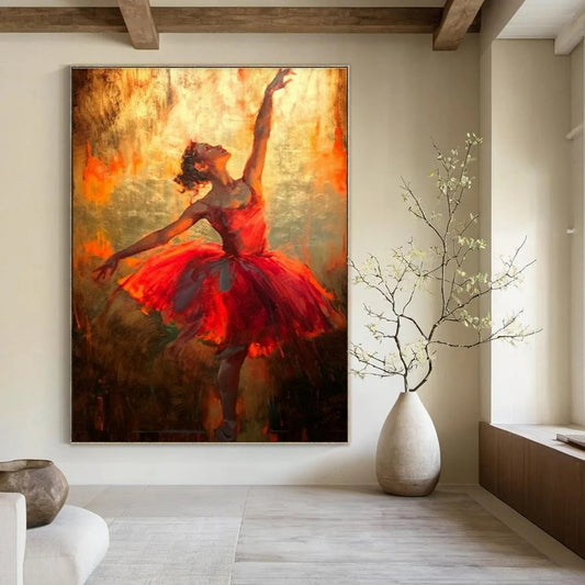 Ethereal Red Ballerina Art for Ballet School & Luxury Living Room DLZ2339