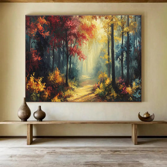 Autumn Forest Path Art for Cozy Mountain Lodge Fireplace Sides DLZ3205