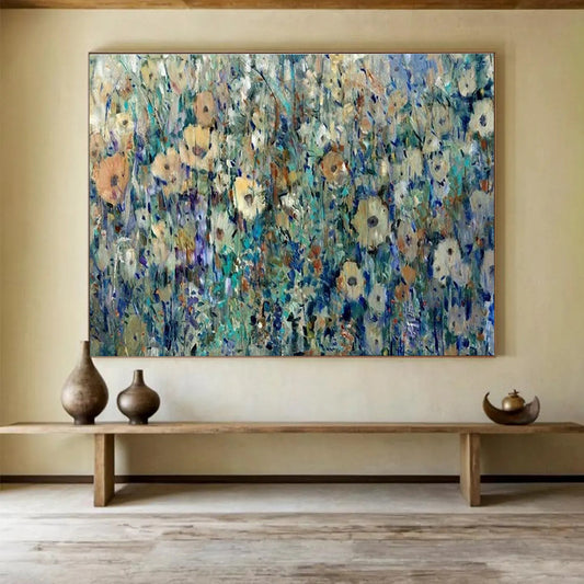 Colorful Flower Field Oil Painting for Countryside Café Dining Areas DLZ3281
