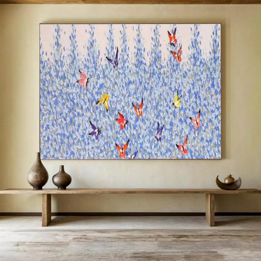 Colorful Butterflies & Blue Flowers Art for Cozy Garden - Themed Café DLZ3043