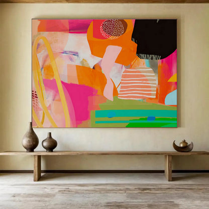 Pink - Orange Geometric Abstract Art for Modern Dance Studio Rehearsal Spaces DLZ2589