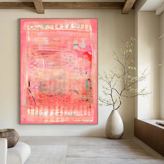 Pink - Grid Abstract Art for Chic Bridal Boutique Fitting Rooms DLZ0164