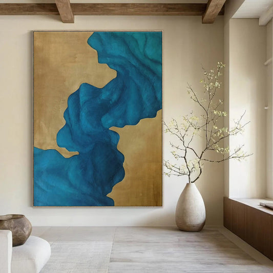 Gold - Blue Landscape Abstract Art for Living Room & Hallway DLZ0532