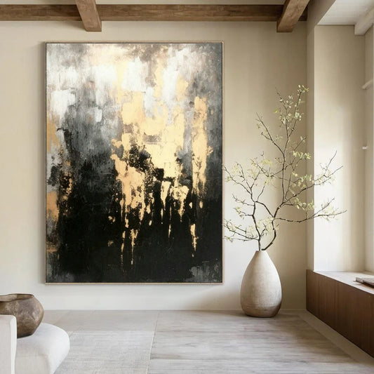 Gold - Gray Abstract Art for High - End Boutique & Art Deco Home DLZ1804