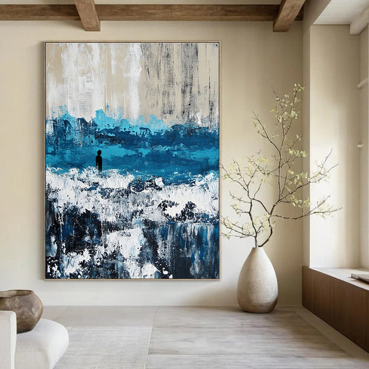 Solitary Figure in Abstract Sea for Thoughtful Library & Nature - Inspired Home STSC266
