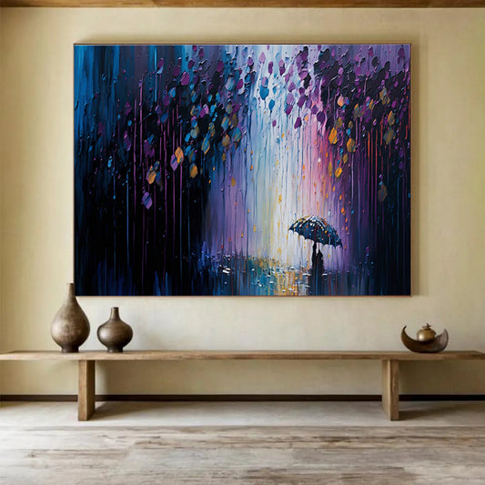 Rainy Night Umbrella Art for Cozy Café Private Nooks DLZ3260