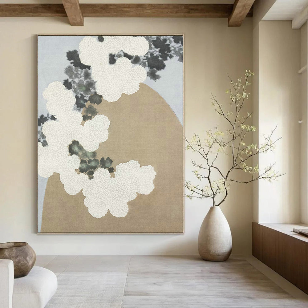 Oriental - Style White Chrysanthemum Art for Japanese Tea House & Minimalist Home Corridor DLZ1630