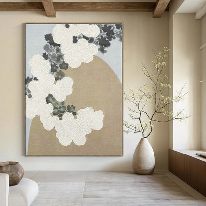Oriental - Style White Chrysanthemum Art for Japanese Tea House & Minimalist Home Corridor DLZ1630