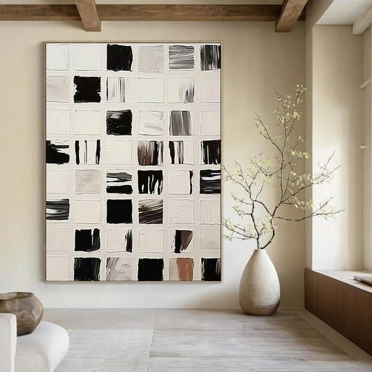 Black - White Grid Art for Contemporary Art Gallery & Industrial - Style Café DLZ1521