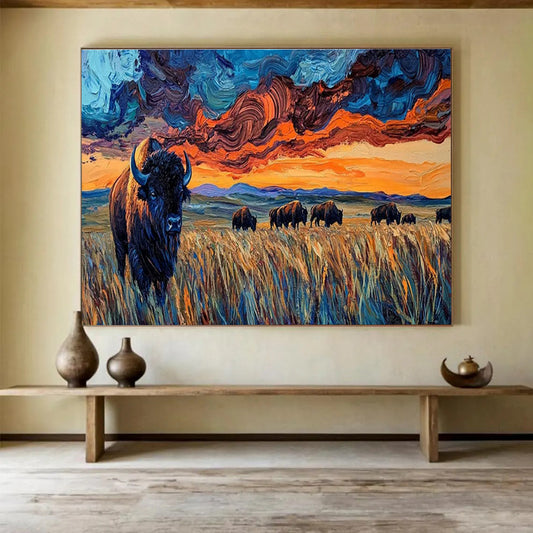 Bison Prairie Sunset Art for Western - Themed Steakhouse Dining Halls DLZ3190