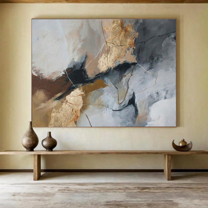 Gray - Gold Abstract Art for Contemporary Art Gallery Spaces DLZ2516