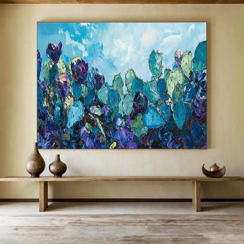 Blue Cactus Flower Art for Southwest - Themed Restaurant Patio Areas DLZ3211