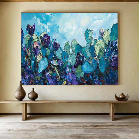 Blue Cactus Flower Art for Southwest - Themed Restaurant Patio Areas DLZ3211