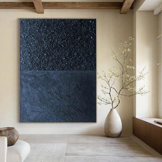 Black - Blue Textured Abstract Art for Industrial Loft & Art Studio DLZ1254