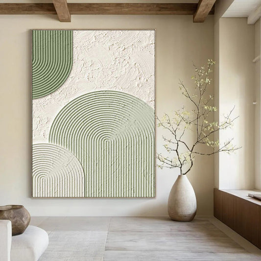Green and White Textured Arches Art for Modern Wellness Center & Minimalist Living Room DLZ2188
