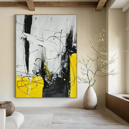 Yellow - Black Line Abstract Art for Living Room & Bedroom DLZ0497