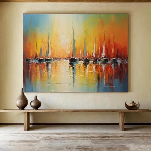 Sailboat Sunset Oil Painting for Nautical - Themed Restaurant Dining Halls DLZ3248