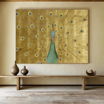 Golden Peacock with Open Feathers Art for Luxe Hotel Lobbies DLZ3124