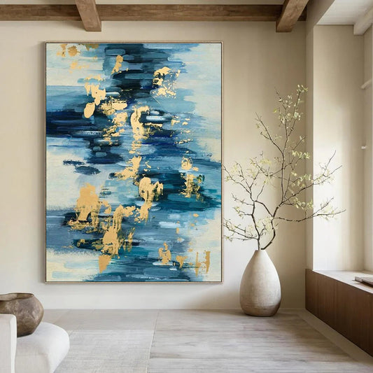 Gold - Blue Water Ripple Abstract for Beachfront Resort Lobby & Coastal Art Gallery DLZ0938
