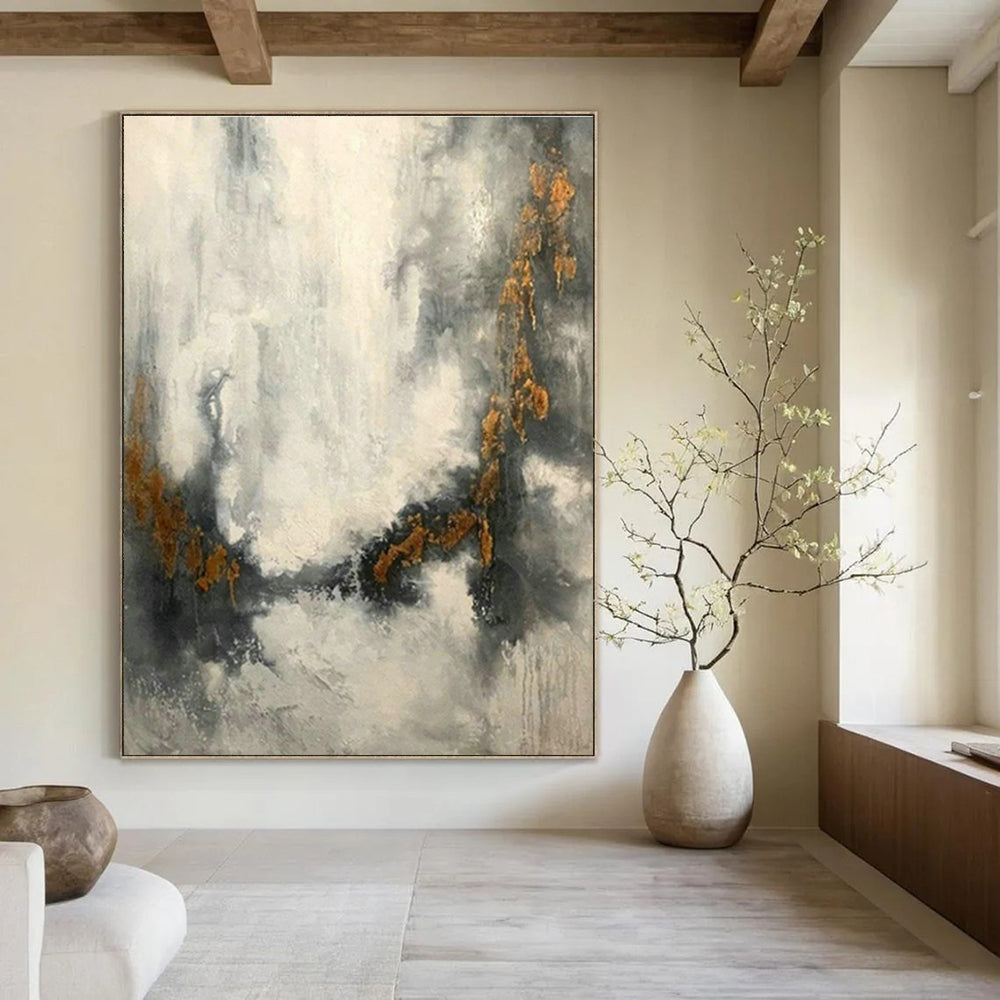 Grey - Gold Waterfall Abstract Art for Living Room & Study DLZ0538
